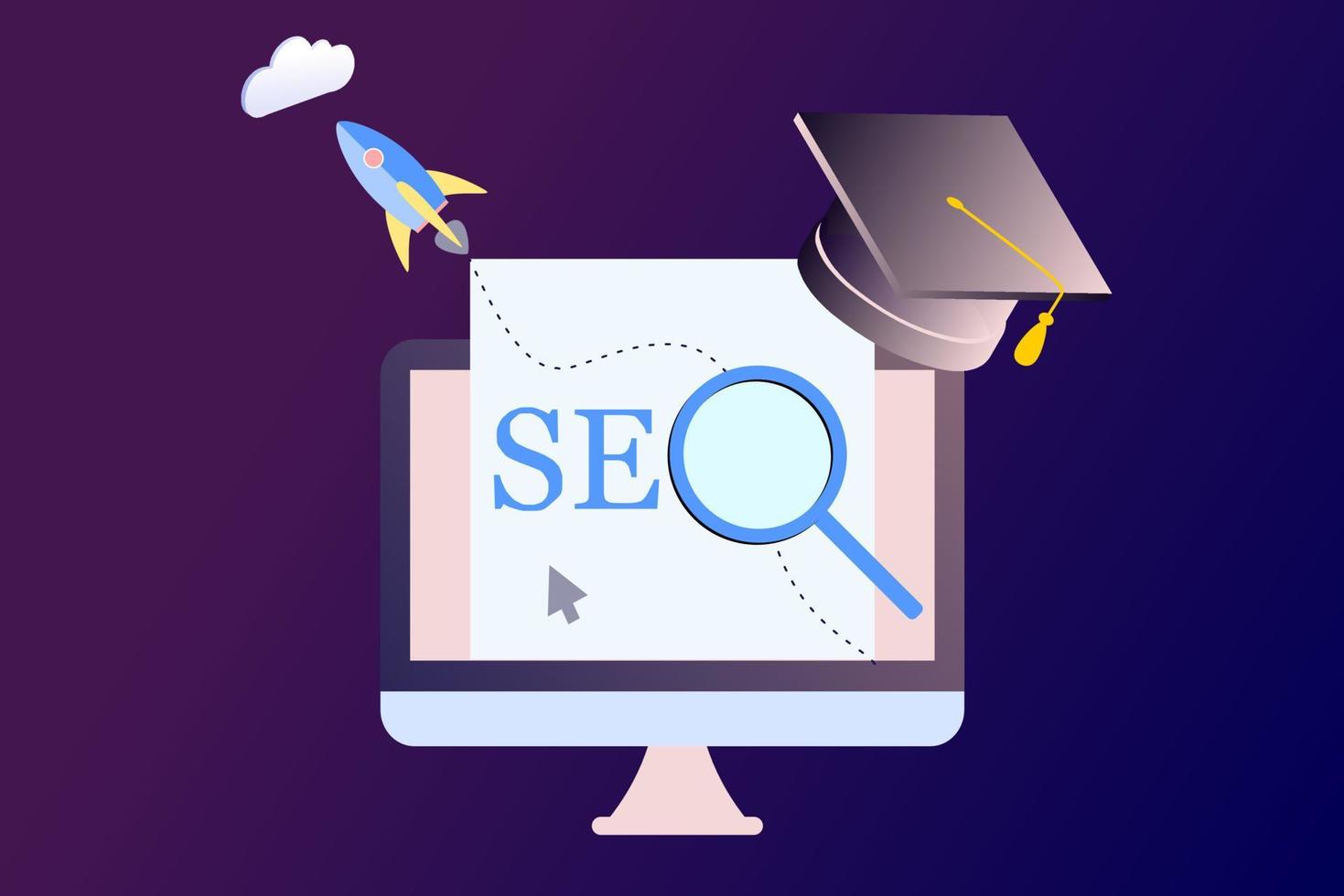 Landing page of SEO Search Engine Optimization modern flat design isometric template. Conceptual SEO analysis and optimization, SEO strategies and marketing concept vector illustration for web site.