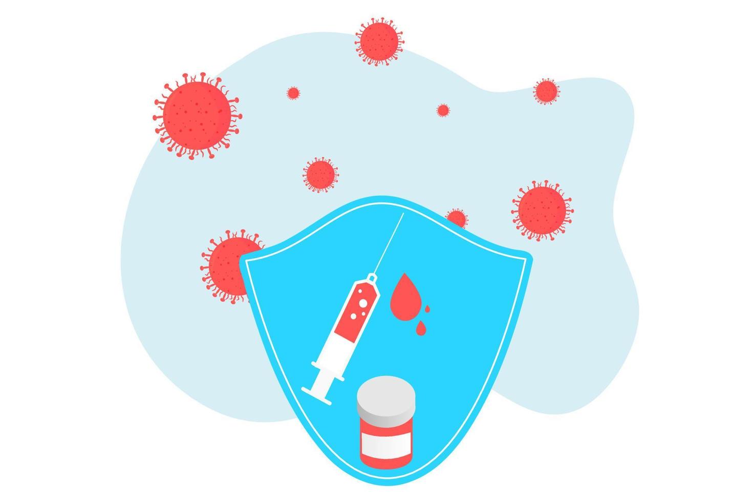 Landing page of vaccination website. Immunization campaign. Health care and protection. Isometric medical treatment. Flat vector illustration for for medical web icons, UI, mobile application, posters