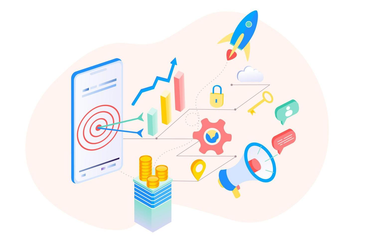 Landing page of SEO Search Engine Optimization modern flat design isometric template. Conceptual SEO analysis and optimization, SEO strategies and marketing concept vector illustration for web site.