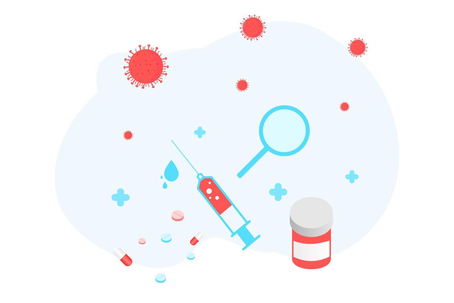 Landing page of vaccination website. Immunization campaign. Health care and protection. Isometric medical treatment. Flat vector illustration for for medical web icons, UI, mobile application, posters