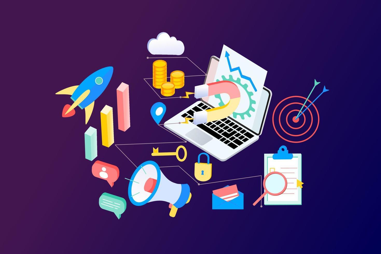 Landing page of SEO Search Engine Optimization modern flat design isometric template. Conceptual SEO analysis and optimization, SEO strategies and marketing concept vector illustration for web site.