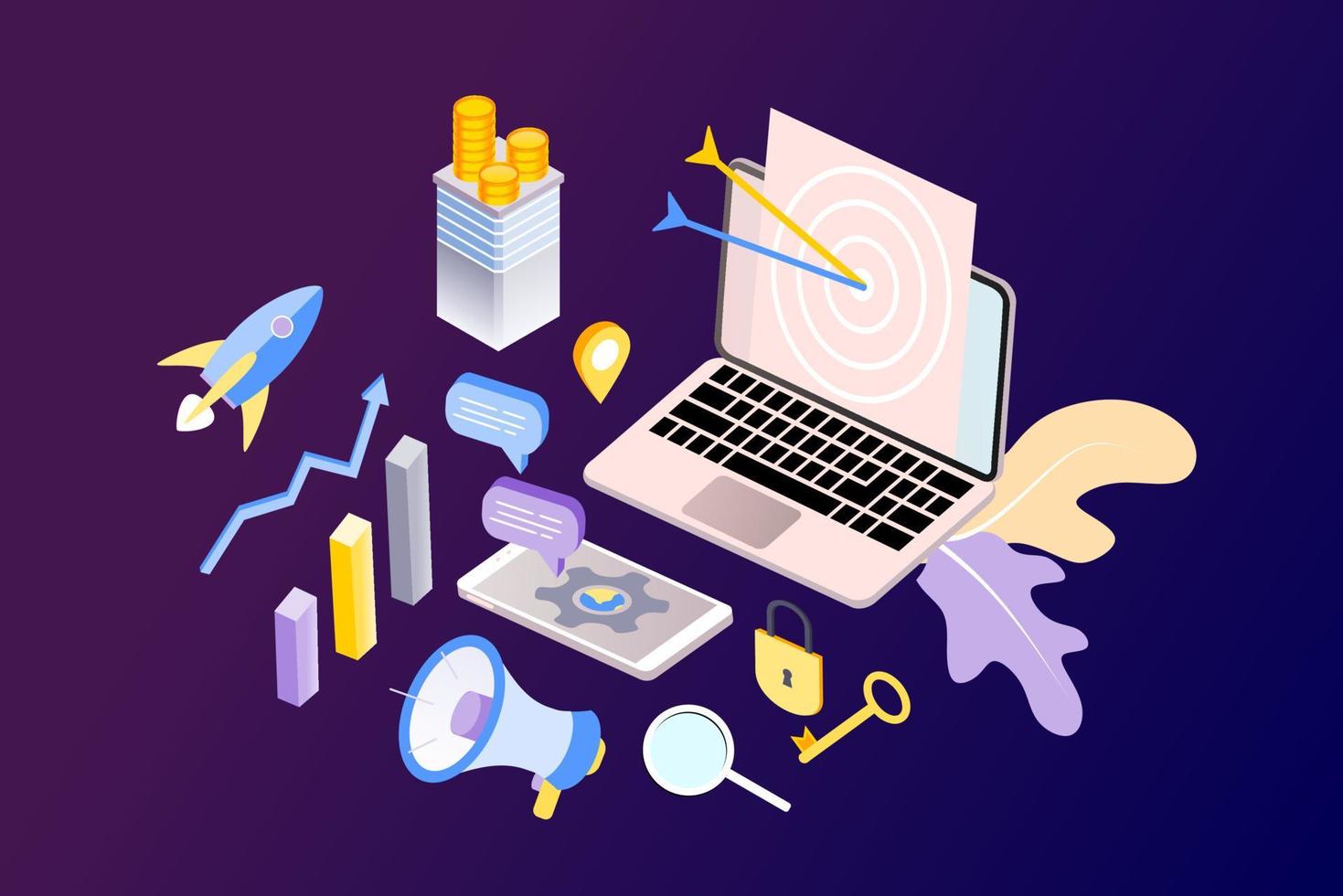 Landing page of SEO Search Engine Optimization modern flat design isometric template. Conceptual SEO analysis and optimization, SEO strategies and marketing concept vector illustration for web site.