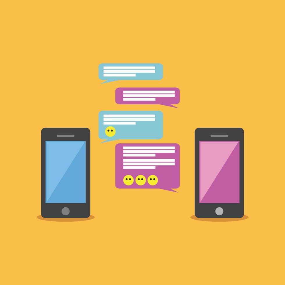 Mobile chat or conversation of people via mobile phones. Chatting concept illustration. vector