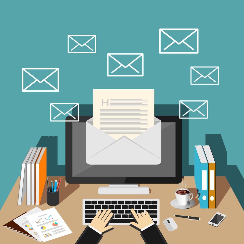 Sending email. Email marketing vector
