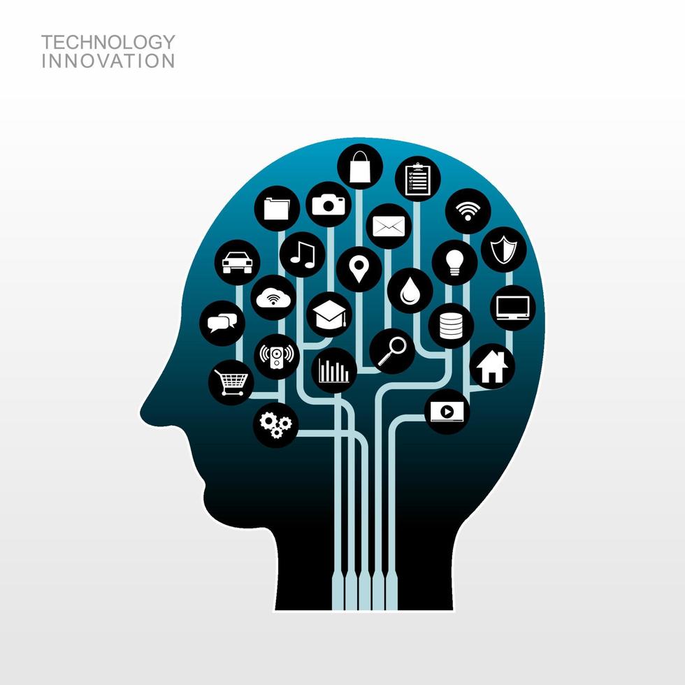 concepto de innovación tecnológica. tecnología de árbol en cabeza humana. vector