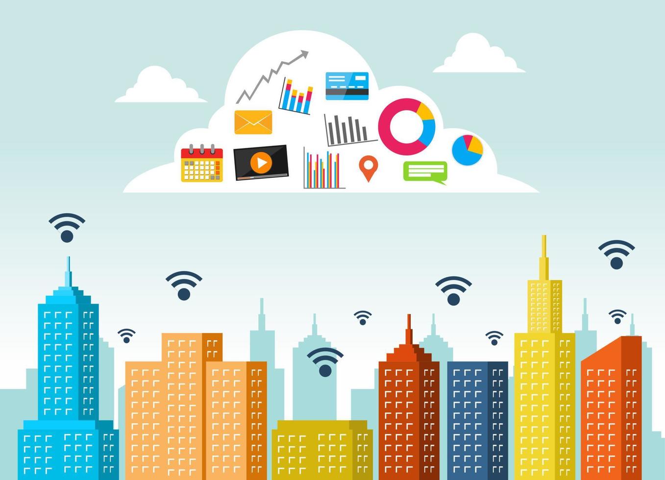 Cloud service concept. Cloud computing technology. Internet of things cloud with apps. vector