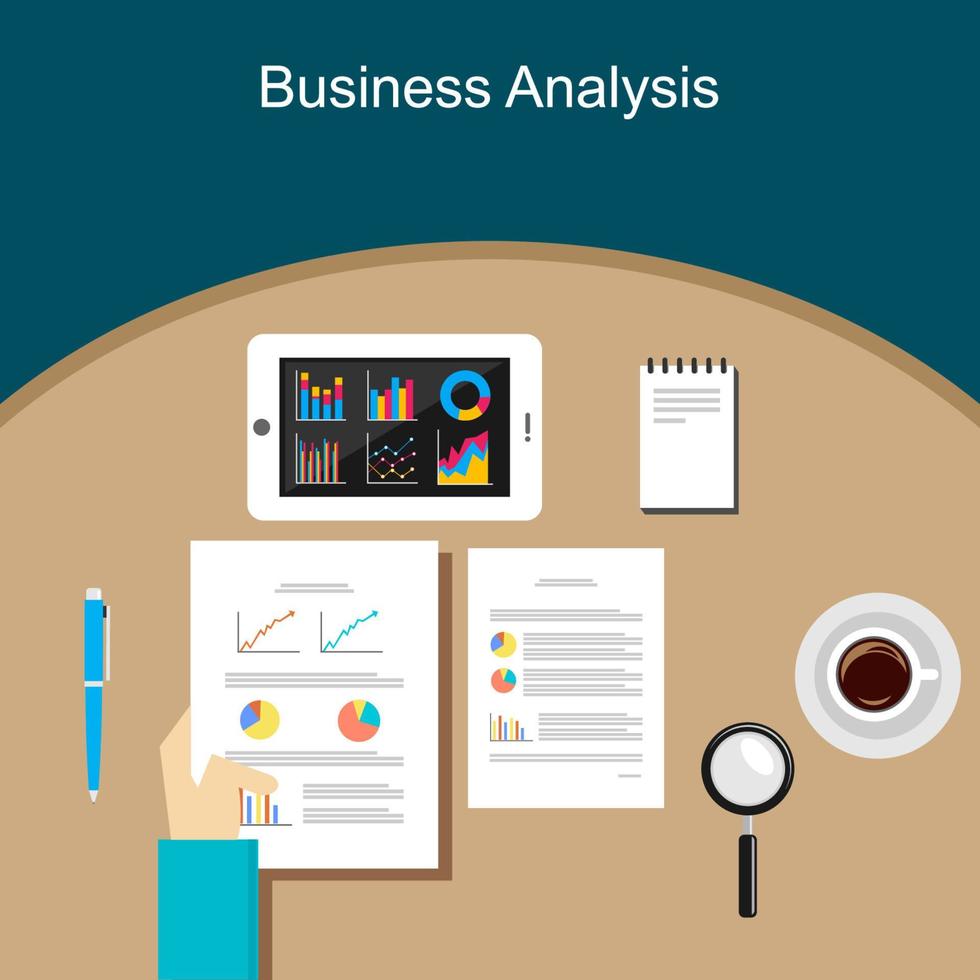 Business Person Analyzes Data Economy Statistics. vector