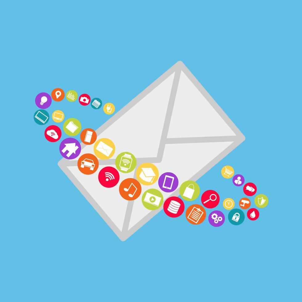 Email marketing. Email contents. Multimedia email. vector