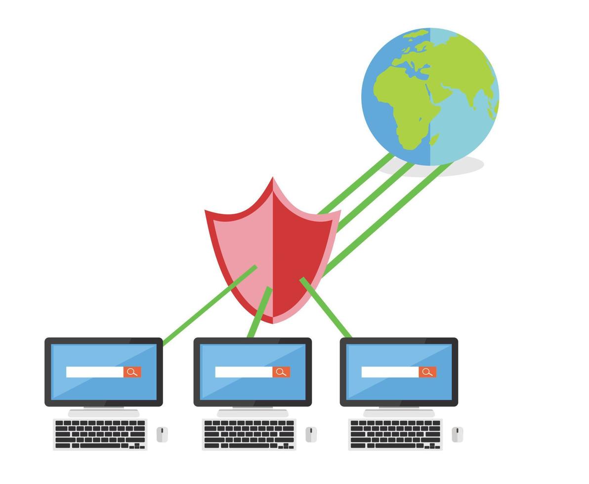 Limited internet access. Firewall. Network security concept. vector