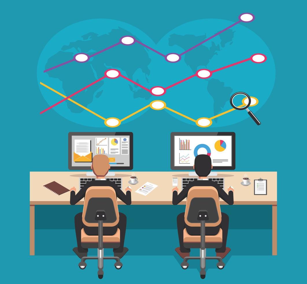 Businessman analyze global economy changing. Business growth concept. vector