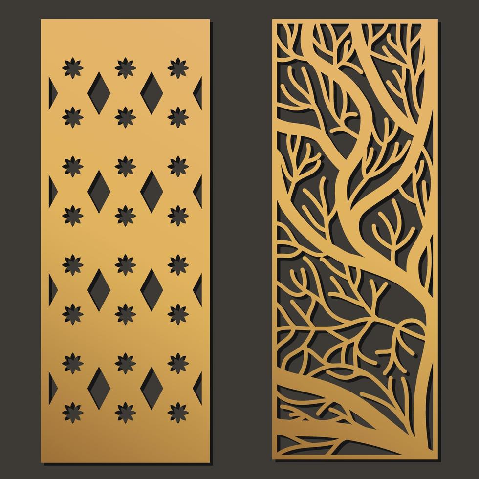 Laser cut template panels set. Die cut geometric pattern rectangle shape for metal , wooden, paper, engraving, stencil. Vector illustration design.