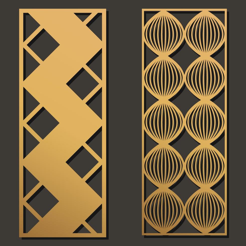 conjunto de paneles de plantilla de corte láser. forma de rectángulo de patrón geométrico troquelado para metal, madera, papel, grabado, plantilla. diseño de ilustración vectorial vector