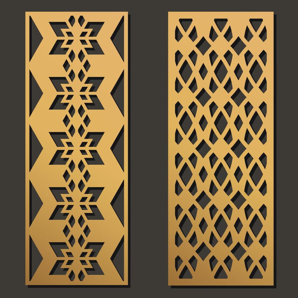 Laser cut template panels set. Die cut geometric pattern rectangle shape for metal , wooden, paper, engraving, stencil. Vector illustration design.