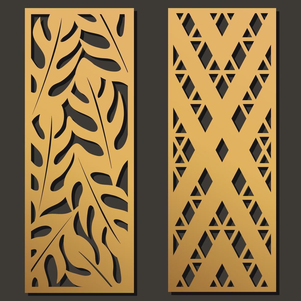 Laser cut template panels set. Die cut geometric pattern rectangle shape for metal , wooden, paper, engraving, stencil. Vector illustration design.