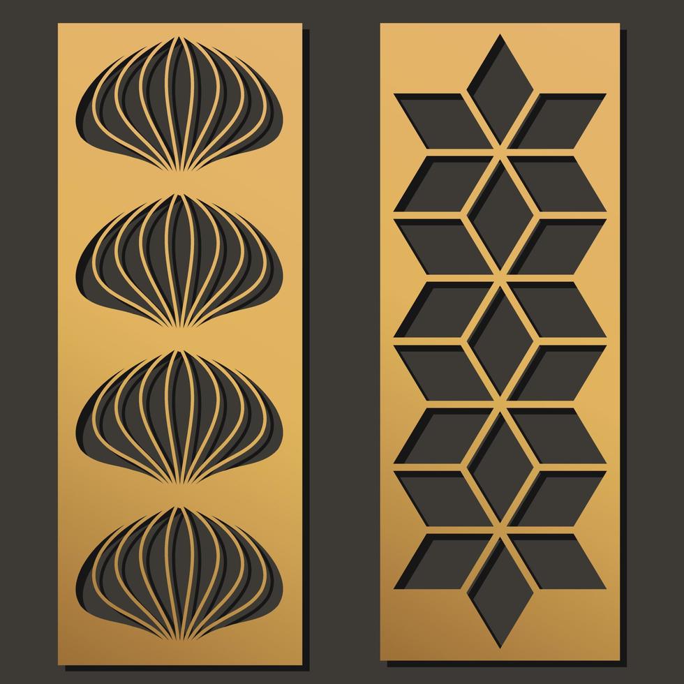 Laser cut template panels set. Die cut geometric pattern rectangle shape for metal , wooden, paper, engraving, stencil. Vector illustration design.