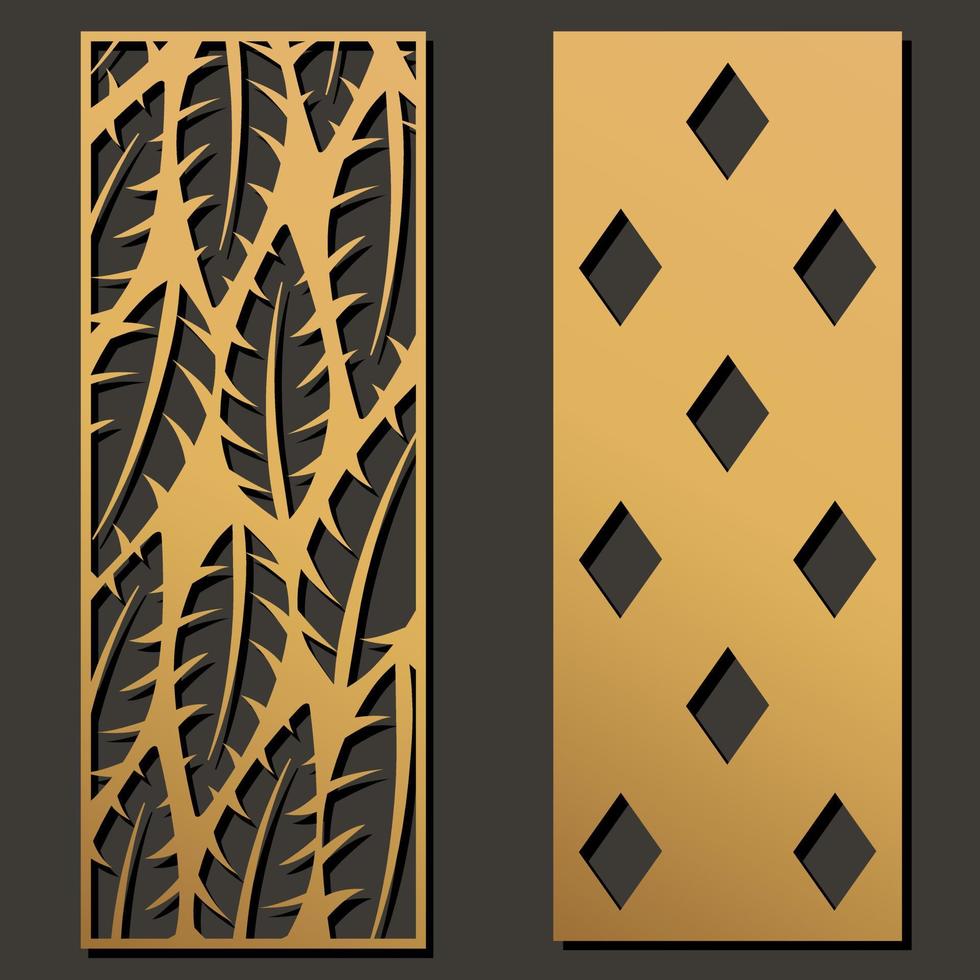 Laser cut template panels set. Die cut geometric pattern rectangle shape for metal , wooden, paper, engraving, stencil. Vector illustration design.