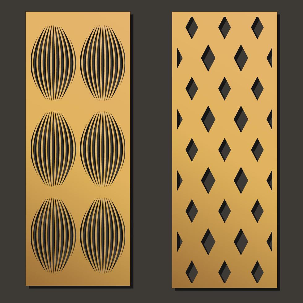 Laser cut template panels set. Die cut geometric pattern rectangle shape for metal , wooden, paper, engraving, stencil. Vector illustration design.