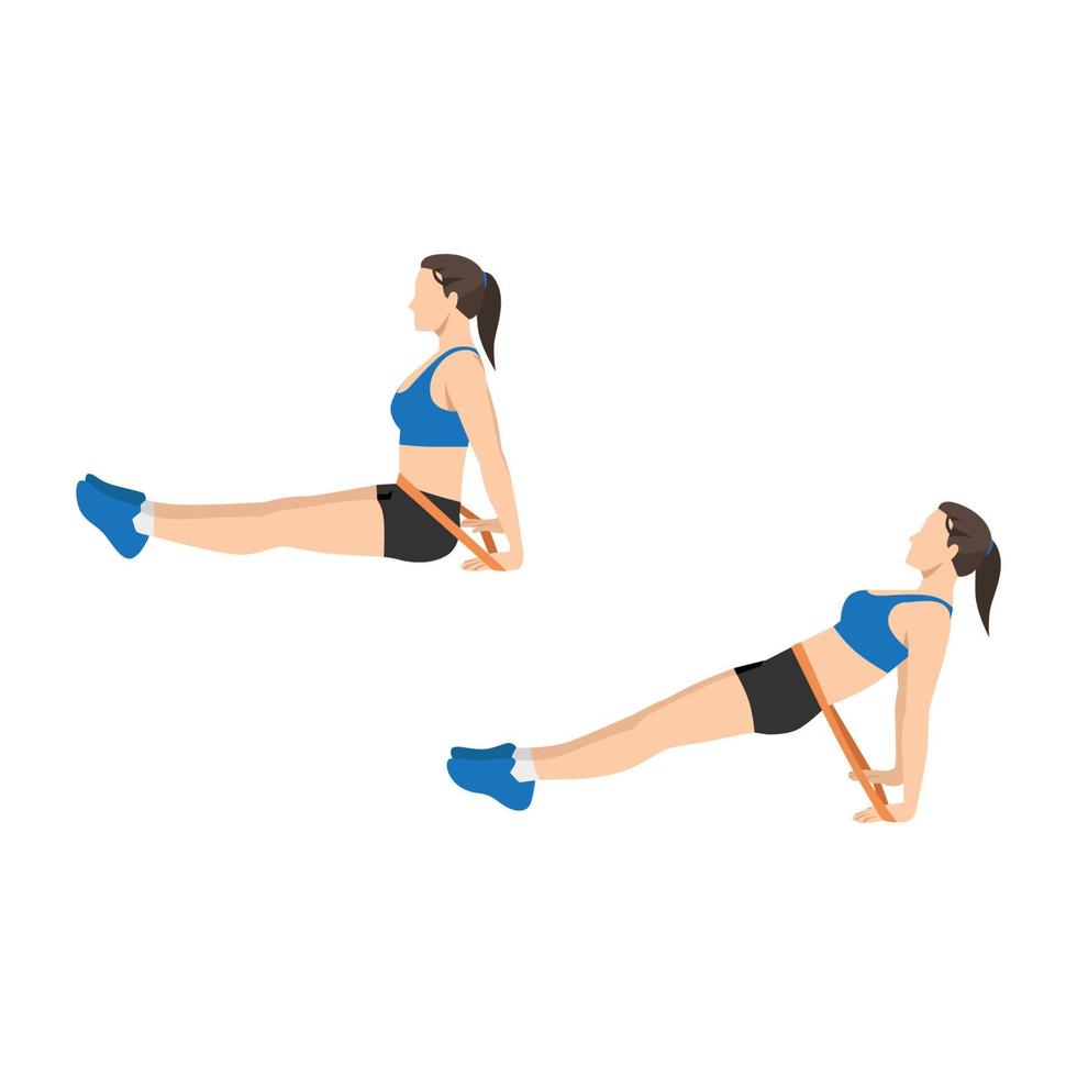 woman doing band reverse plank exercise. Flat vector illustration isolated on white background