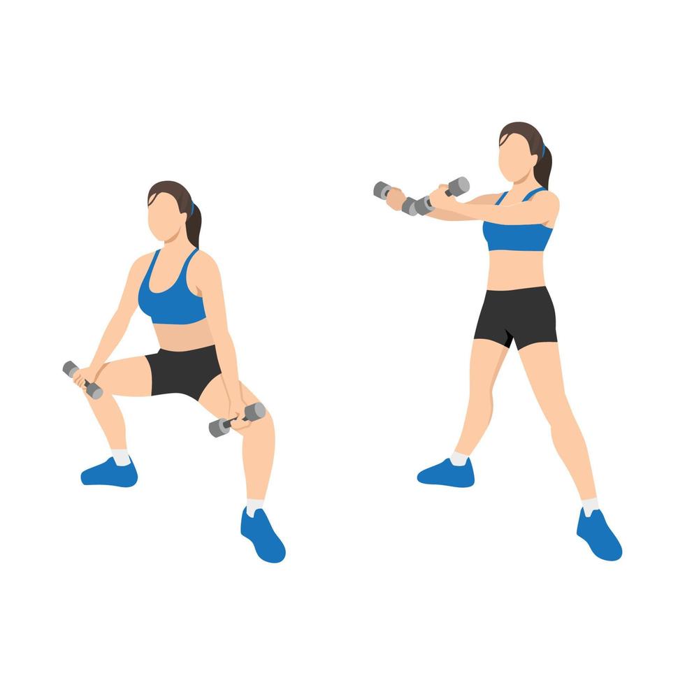 Woman doing plie squat scoop up exercise. Flat vector illustration isolated on white background