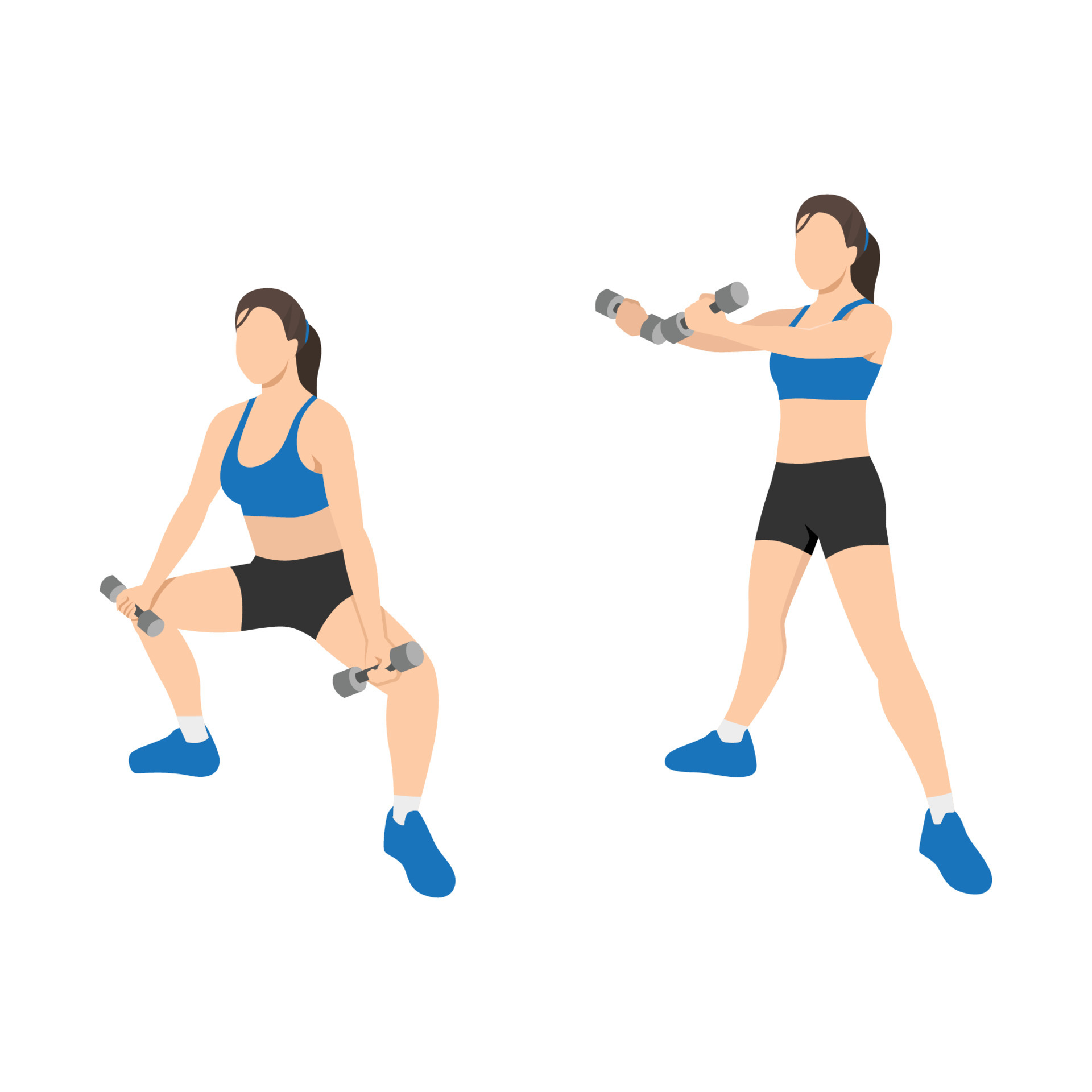 Woman doing plie squat scoop up exercise. Flat vector illustration