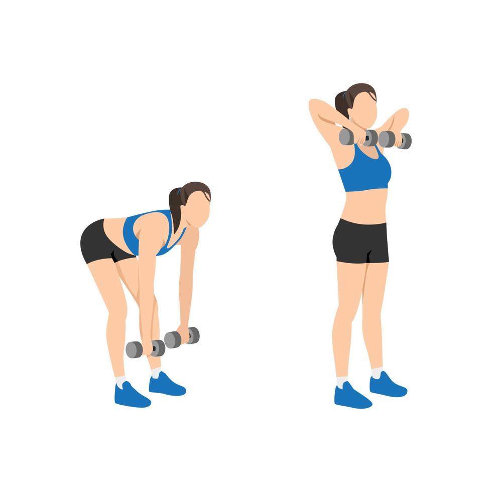 mujer haciendo ejercicio de fila vertical de peso muerto. ilustración vectorial plana aislada sobre fondo blanco vector