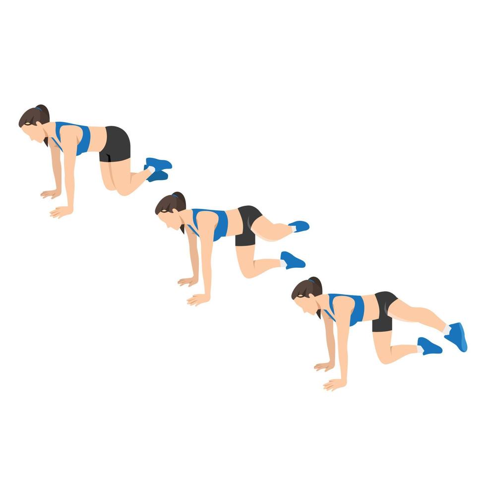woman doing kneeling roundhouse kick exercise. Flat vector illustration isolated on white background