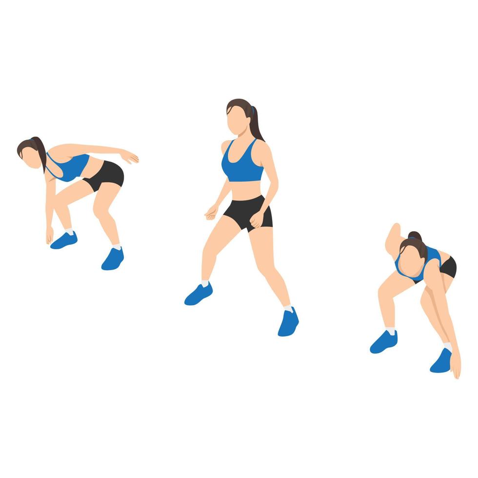 mujer haciendo ejercicio de barajado lateral. ilustración vectorial plana aislada sobre fondo blanco vector