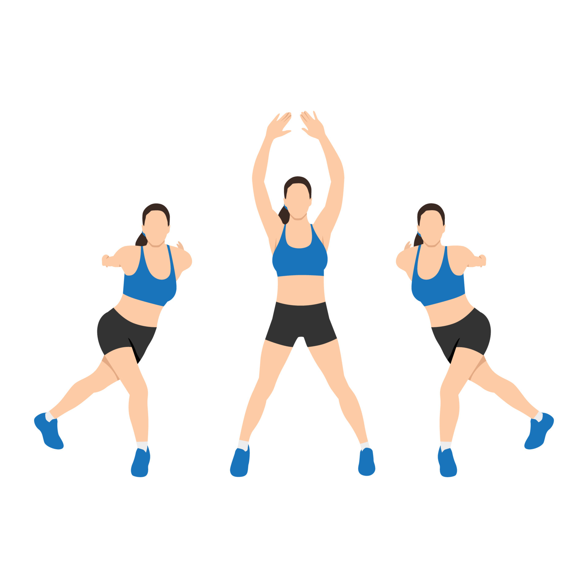 Woman doing Lateral steps pulls exercise. Flat vector illustration