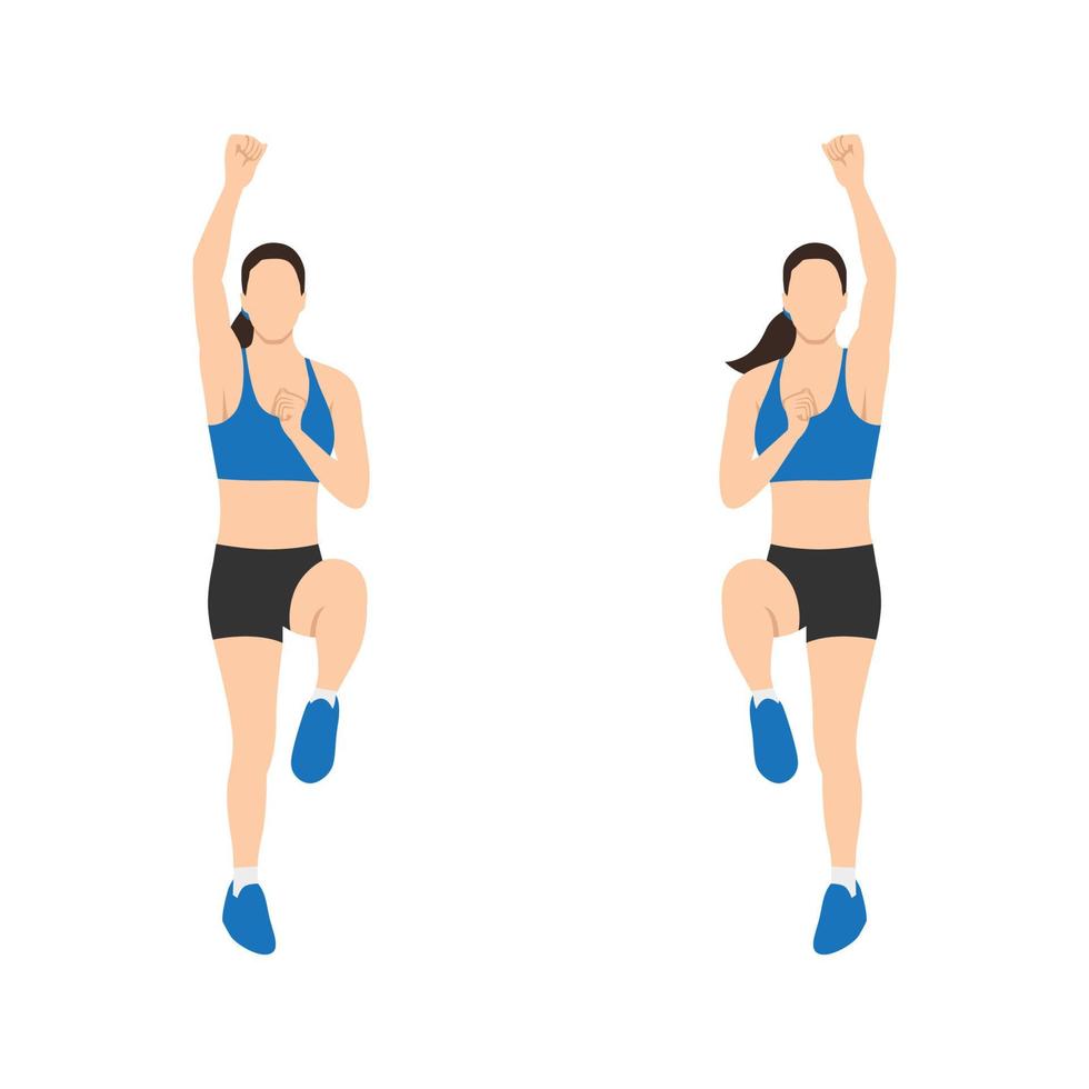 Woman doing Standing mountain climbers exercise. Flat vector illustration isolated on white background