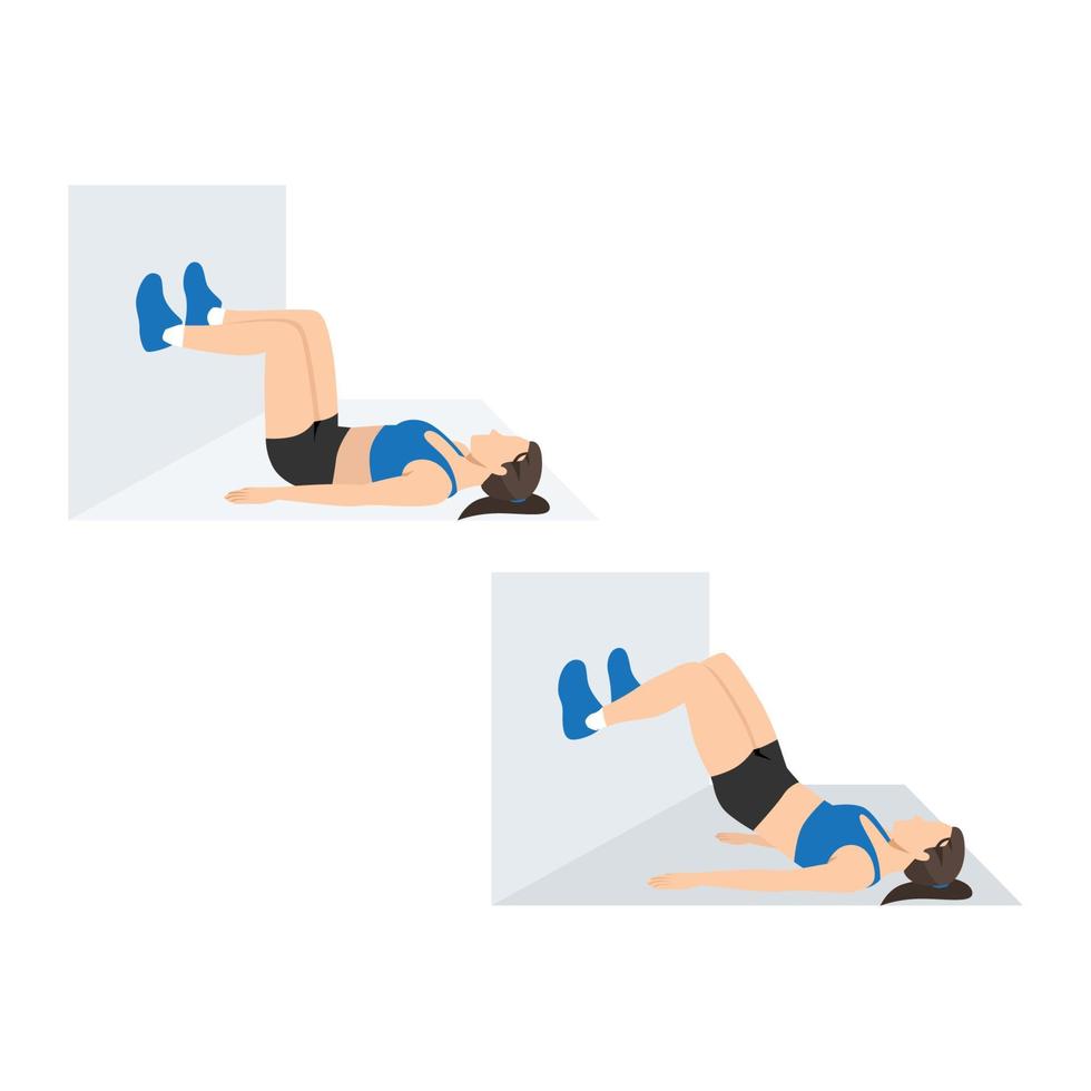 Woman doing Wall bridge exercise. Flat vector illustration isolated on white background