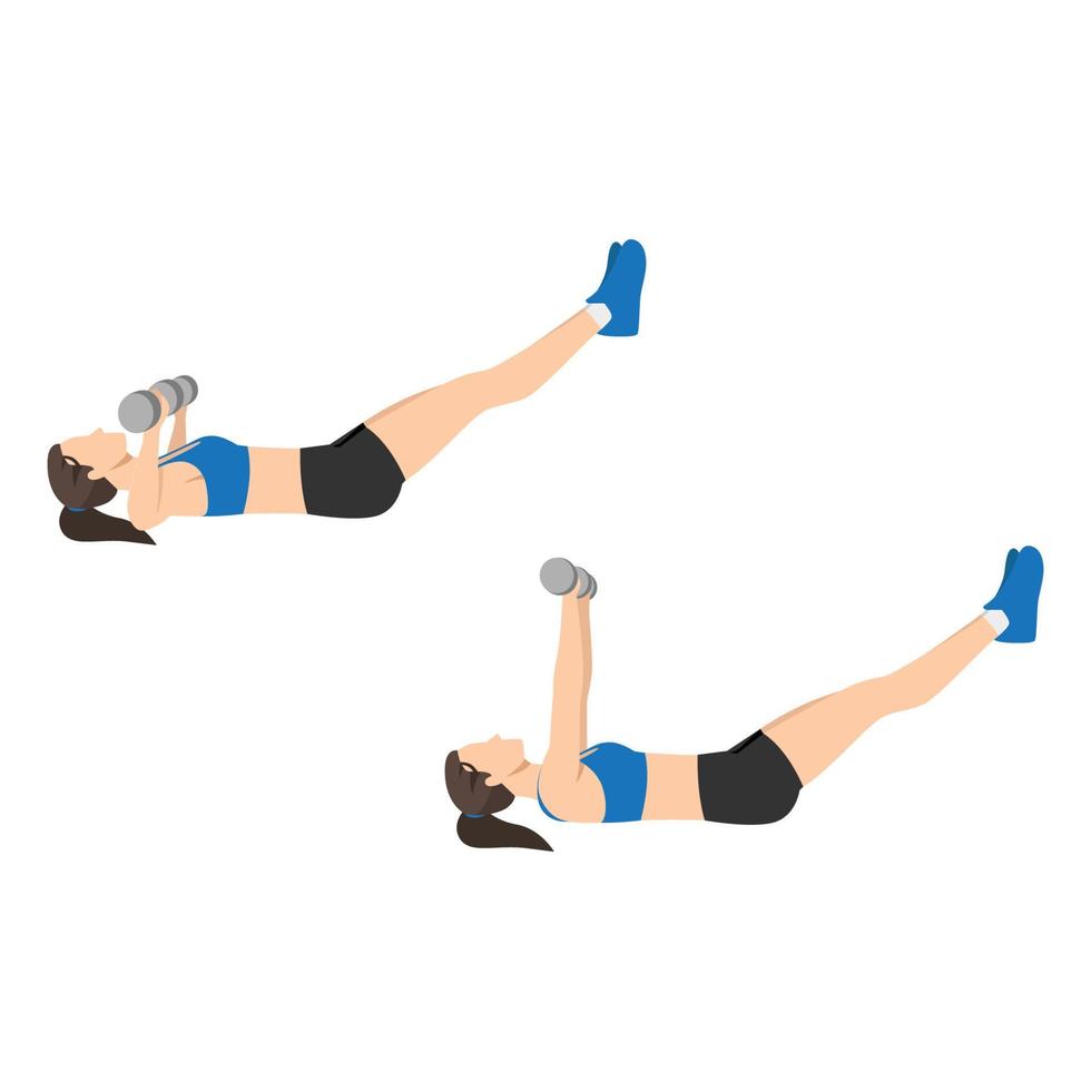 Woman doing Chest press with legs extended exercise. Flat vector illustration isolated on white background
