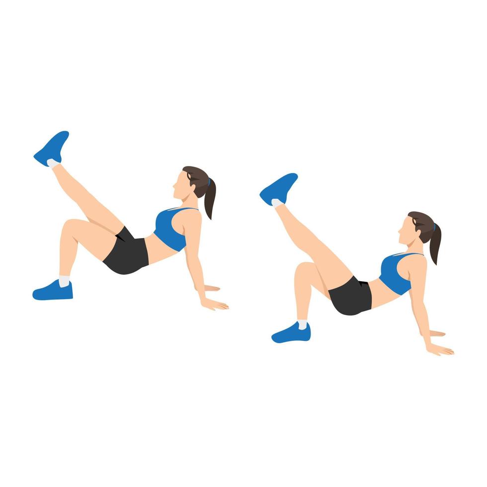 Woman doing Crab kicks exercise. Flat vector illustration isolated on white background