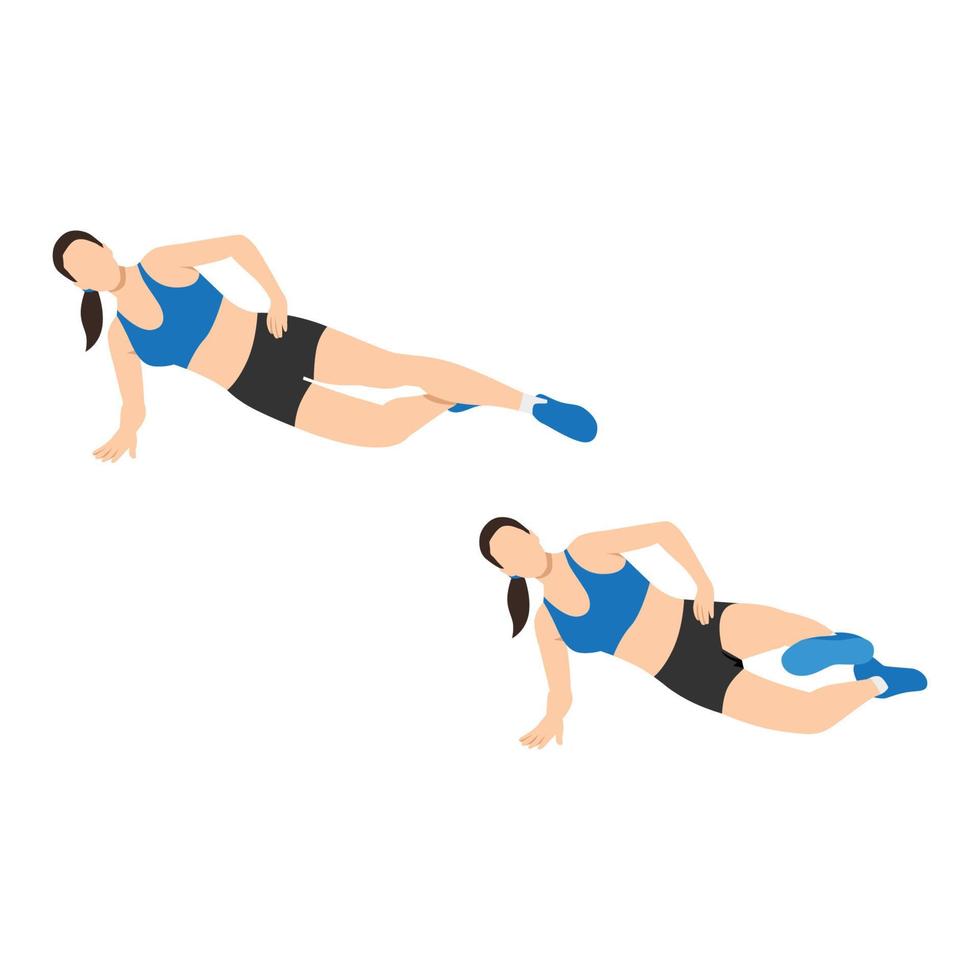 Woman doing Side plank front kick exercise. Flat vector illustration isolated on white background