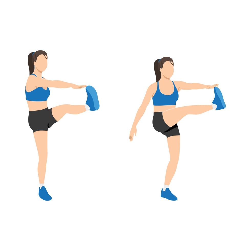 Woman doing kick crunch exercise. Flat vector illustration isolated on white background