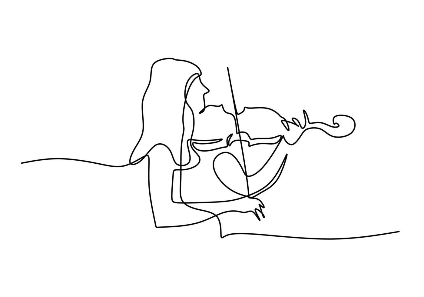 One continuous single line of woman violin player vector