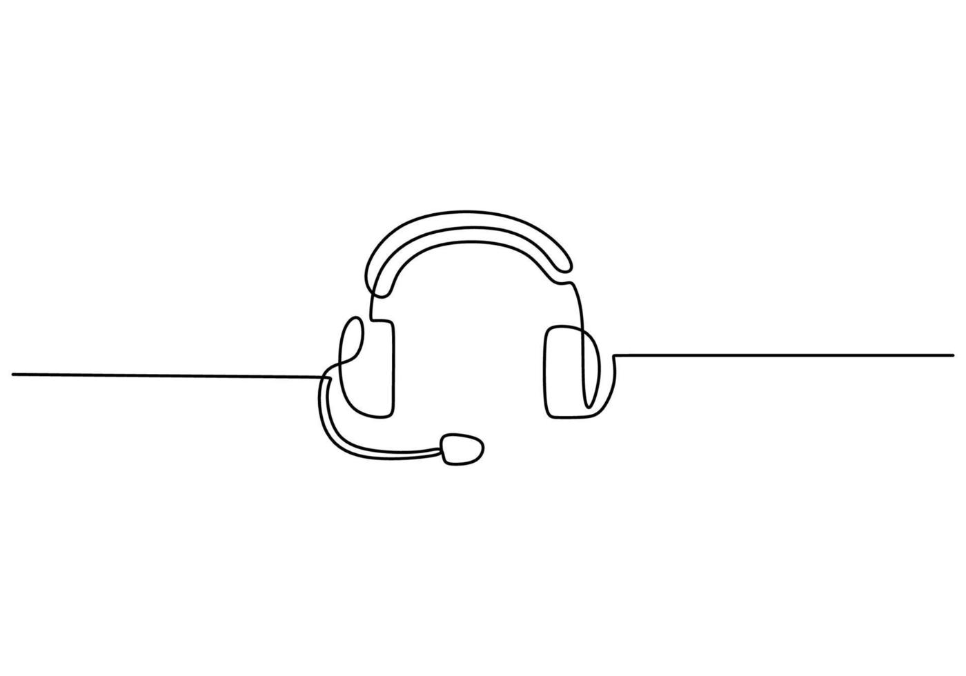 One continuous single line of headphone isolated on white background. vector