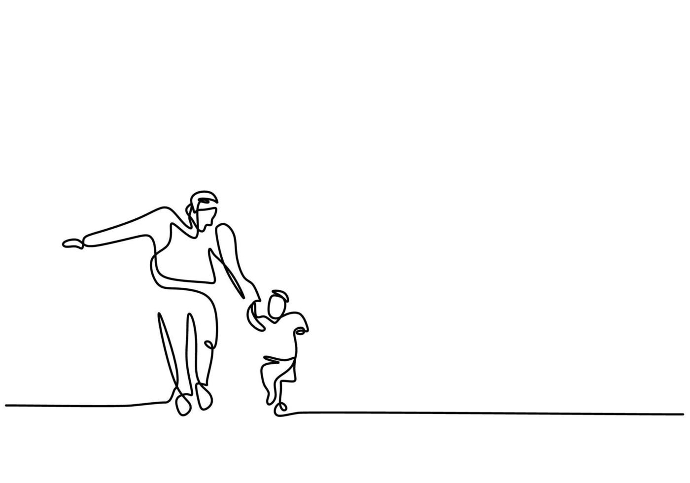 One continuous single line of father and son running vector