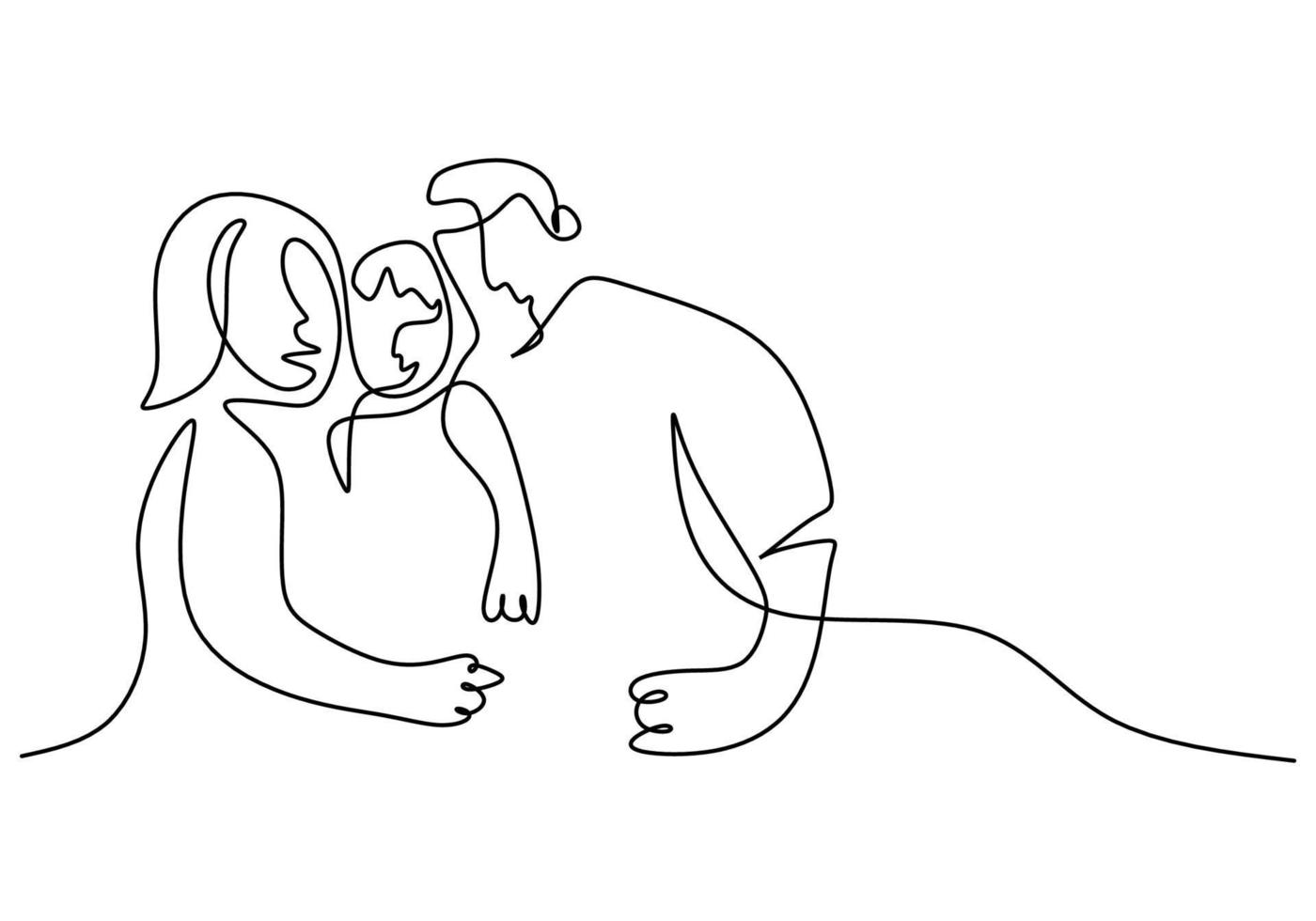 One continuous single line of mother, father and daughter vector