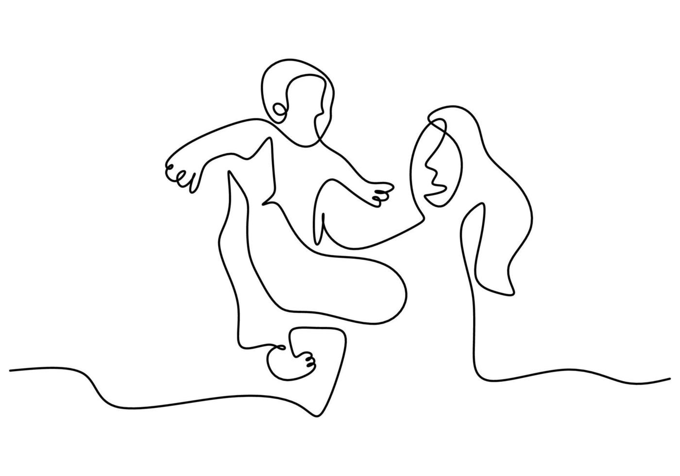 One continuous single line of daughter cradling her kid vector