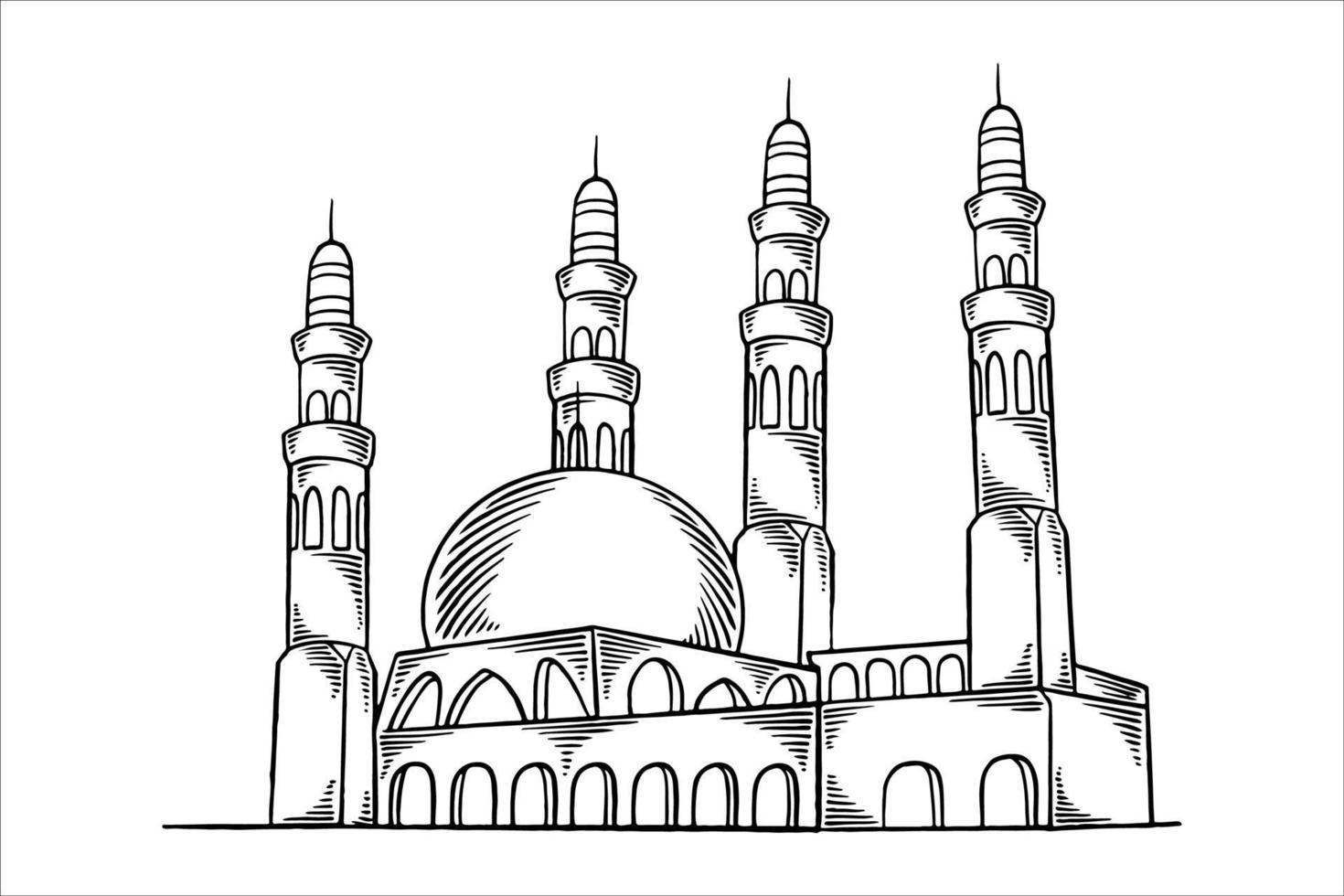Hand drawn or sketch of big mosque for islamic ramadan elements. vector