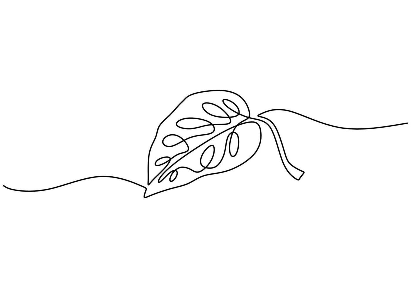 One continuous single line of monstera leaf for decoration isolated on white background. vector