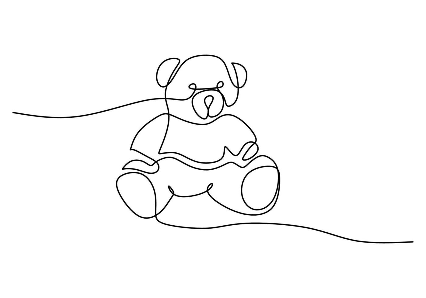 una sola línea continua de muñeco de oso de peluche sobre fondo blanco. vector