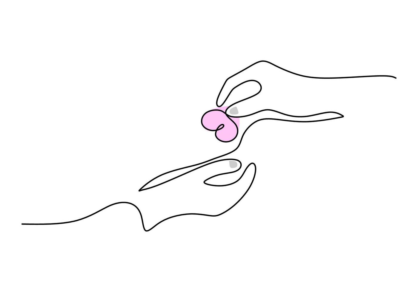 One continuous single line of hand give love on white background. vector