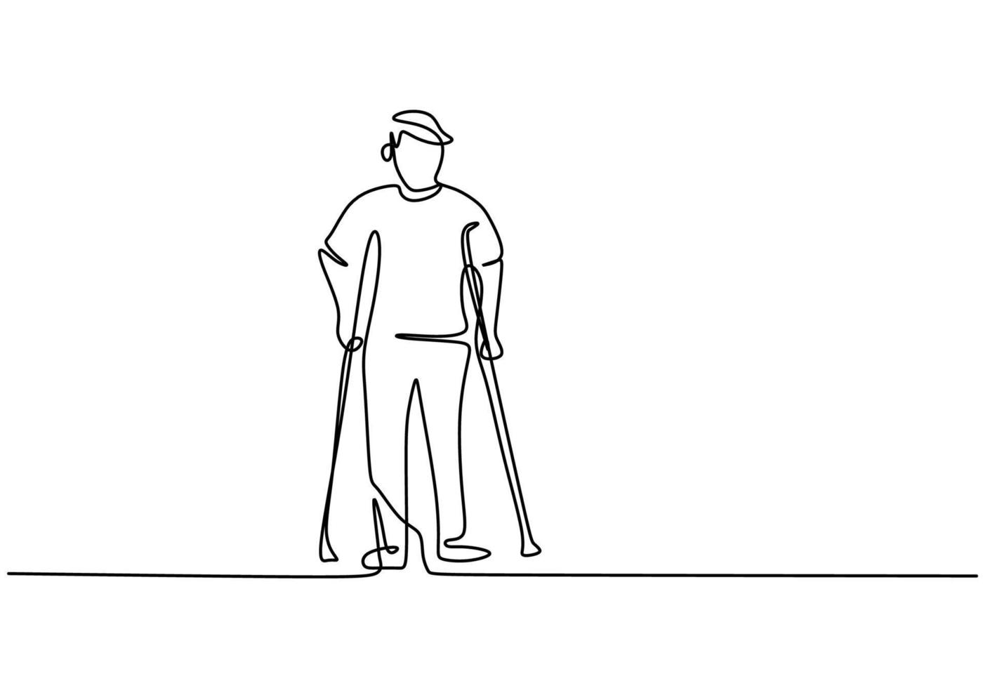 One continuous single line of disabled man with walker vector