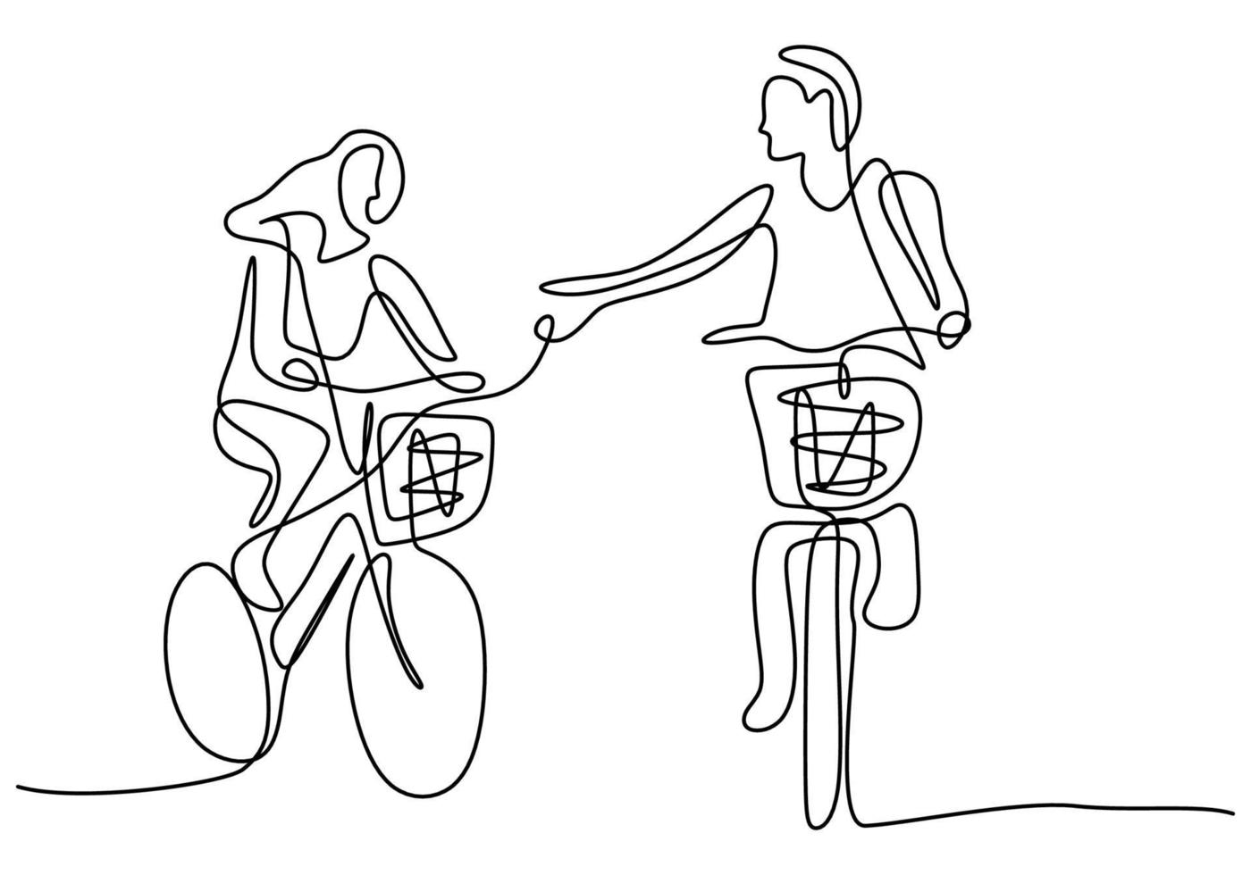 One continuous single line of couple riding classic bike vector