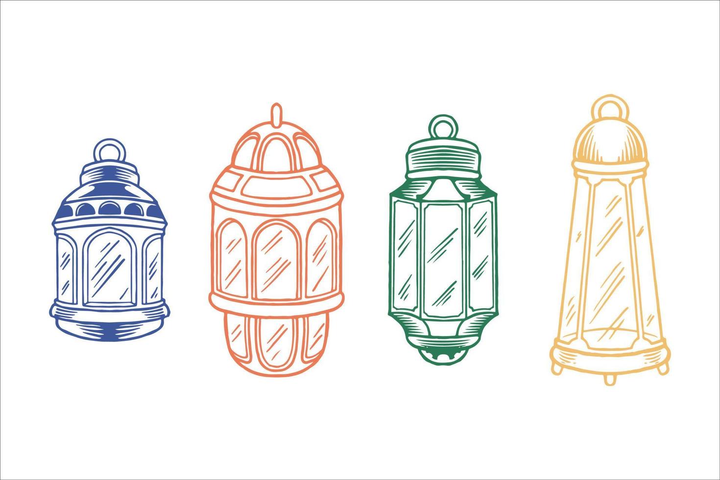 conjunto de linternas dibujadas a mano para ramadán en estilo colorido. vector