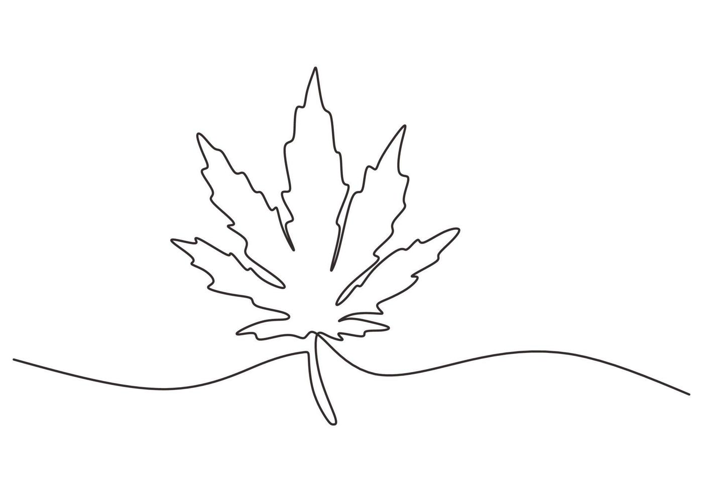 One continuous single line of weed leaf for room decor isolated on white background. vector