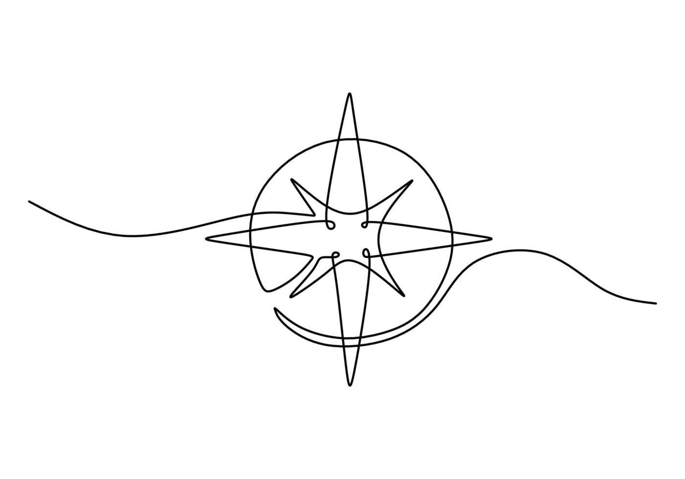 One continuous single line of compass for navigation vector