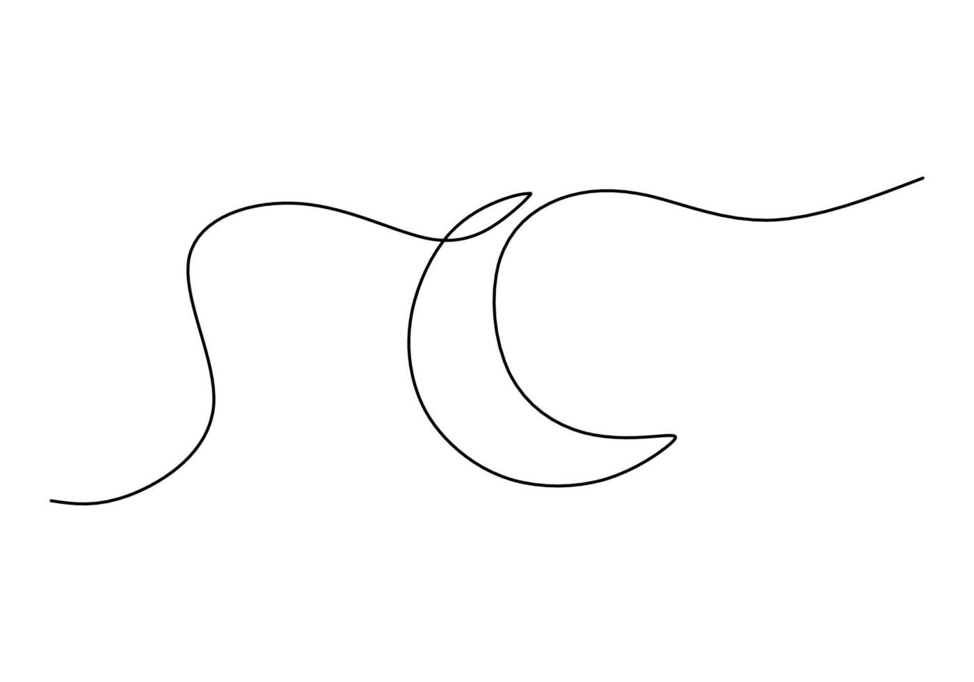 One continuous single line of Crescent moon for ramadhan vector