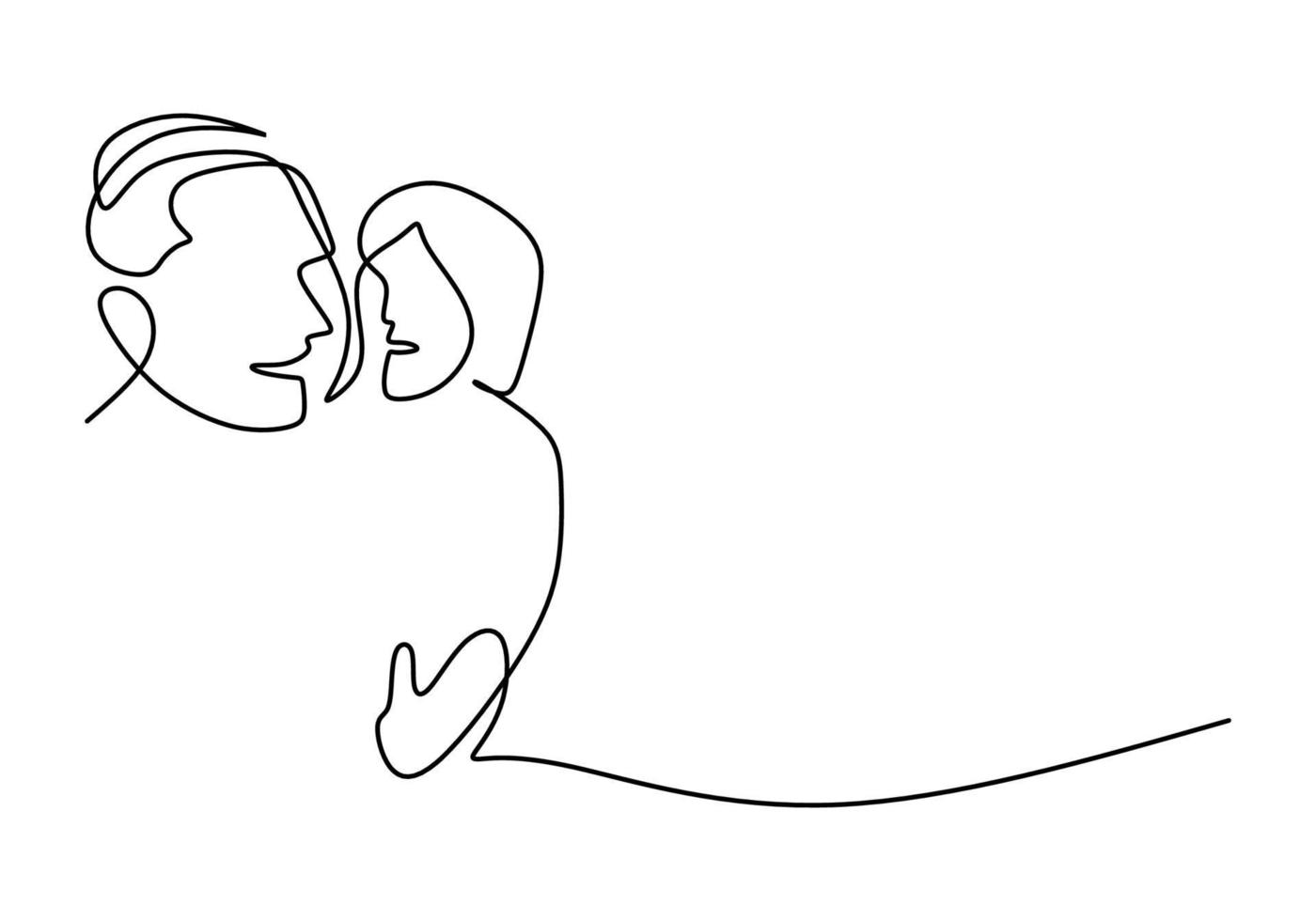 One continuous single line of romantic father and mother vector